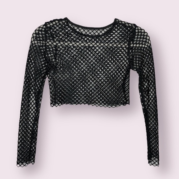 Tops - Black Long Sleeve Crop Top with Holes